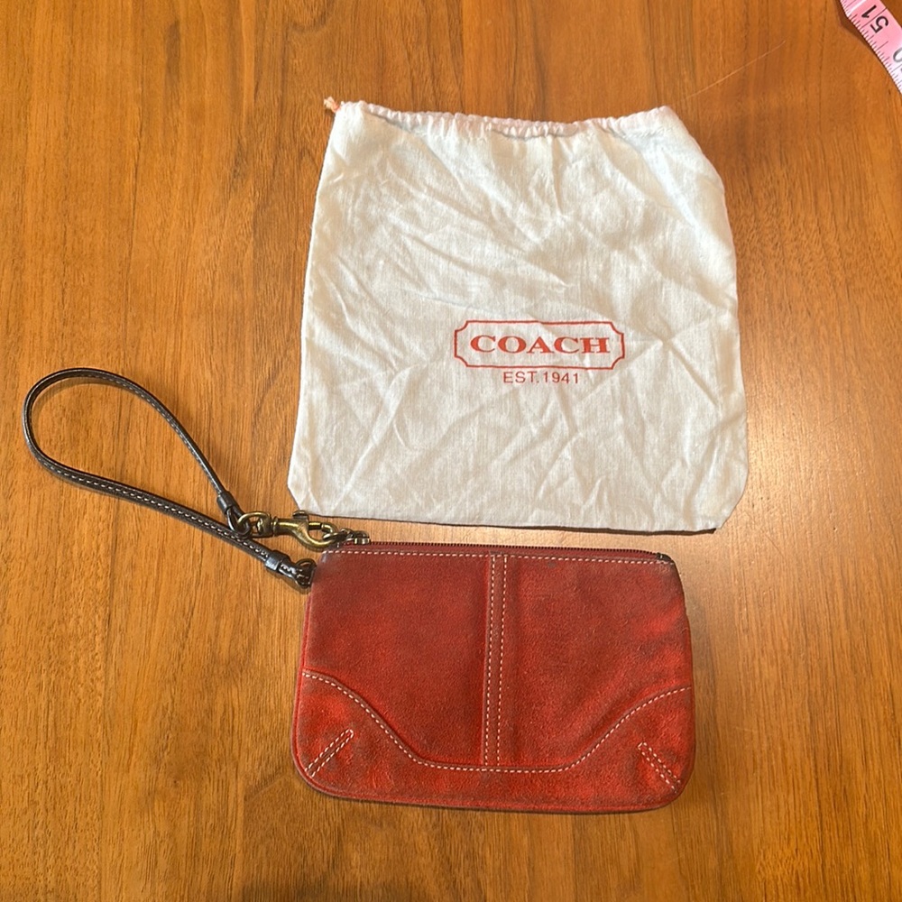 Coach red suede wristlet